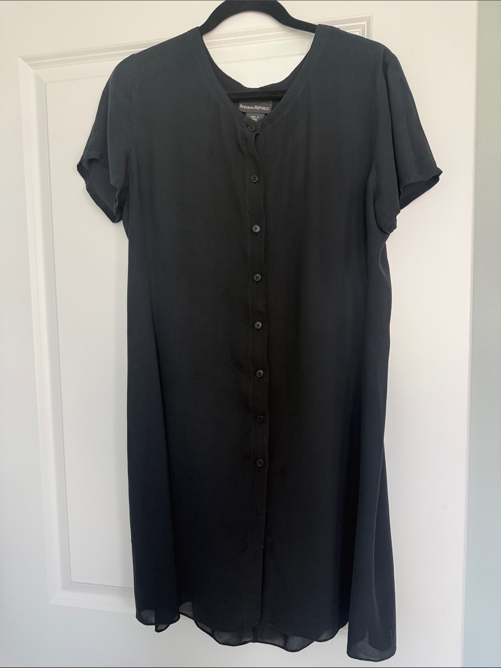 Banana Republic Black Button-Front Short Sleeve Mini Dress